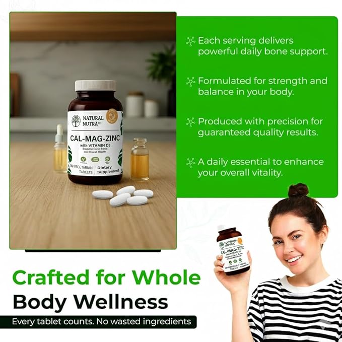 Natural Nutra Calcium Magnesium Zinc with Vitamin D3 - CMZ Supplement | Bone Strength Immune Support Muscle &amp Nerve Health - Cal-Mag Zinc Supplement - Digestion Support - 100 Tablets (Pack of 3)
