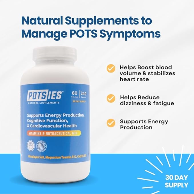 POTS Supplement Vitamin &amp Nutraceutical Mix Capsules for Pots Syndrome | POTS Management Essentials | 240 Capsules - 30 Day Supply