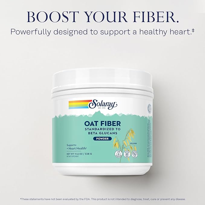 SOLARAY Oat Fiber - Soluble Fiber Supplement Powder - Standardized to Beta Glucans for Heart Health Support - Unflavored Gluten Free Vegan 60 Day Guarantee Lab Verified - 30 Servings 11.6oz