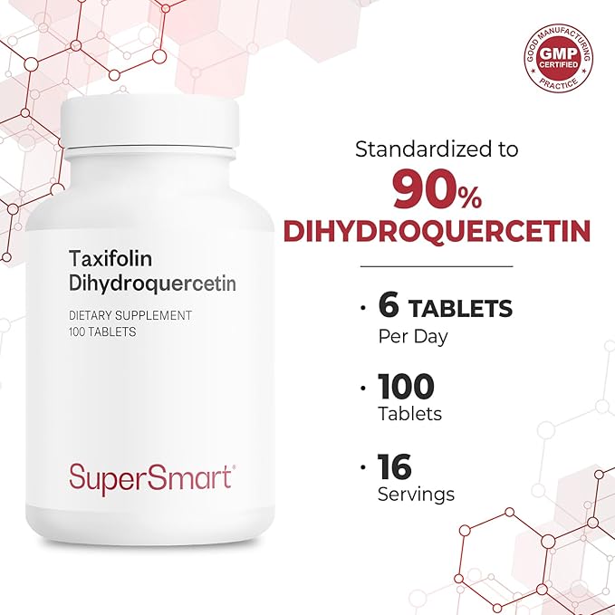 Supersmart - Taxifolin Dihydroquercetin 60mg per Day (90% DHQ Supplement) - Russian Siberian Dahurian Larch Tree Extract - Antioxidant Bioflavonoid | Non-GMO &amp Gluten Free - 100 Tablets