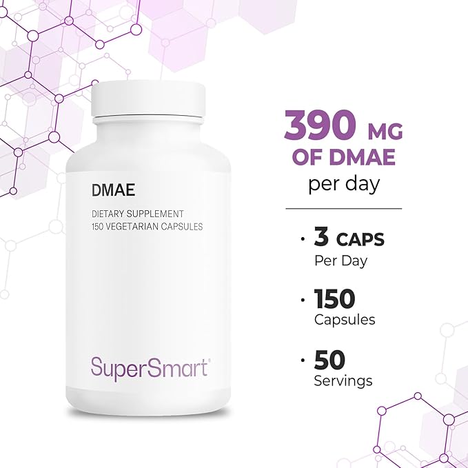 Supersmart - DMAE Supplement 390mg per Day (Dimethylaminoethanol) - from DMAE Bitartrate - Choline Production | Non-GMO &amp Gluten Free - 150 Vegetarian Capsules