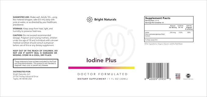 Iodine Plus - Kelp-Based Liquid Supplement Supports Thyroid - Boosts Energy Improves Sleep and Enhances Mental Clarity 180 0.04% Iodine Servings