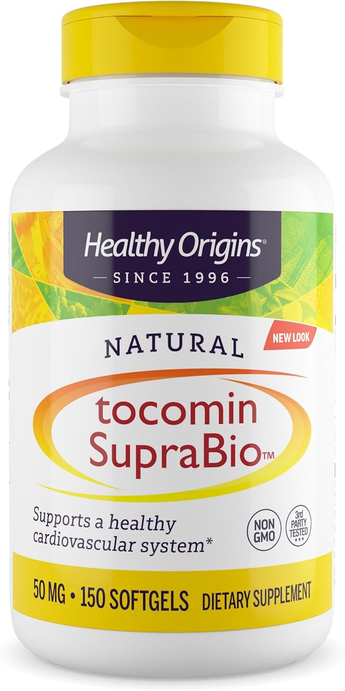 Healthy Origins Tocomin SupraBio 50 mg 150 Softgels - Full Spectrum Palm Tocotrienol Complex - Supports Cardiovascular Health Brain Function &amp Skin Cellular Support - Non-GMO Gluten-Free &amp