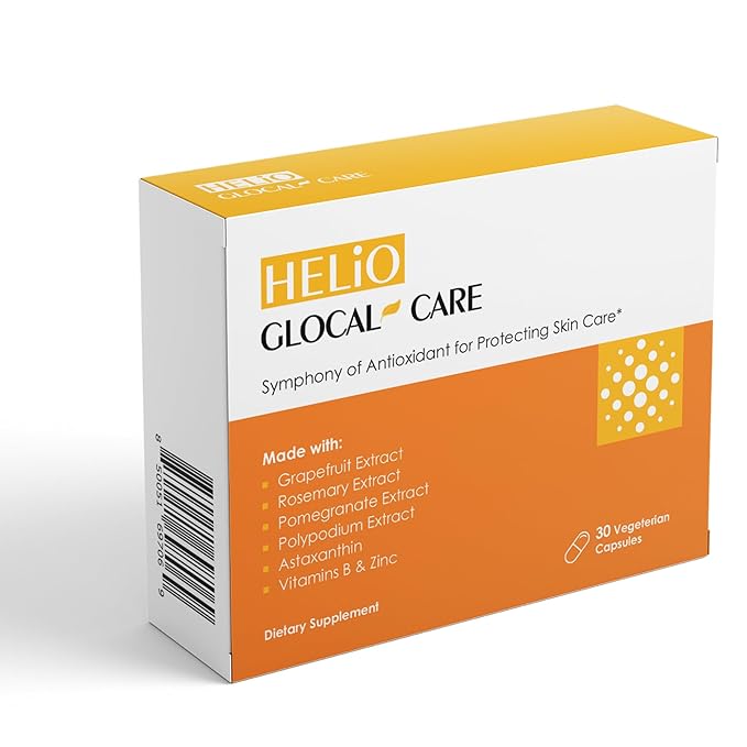 GlocalCare Helio Antioxidant-Rich Sun Defense &amp Skin Rejuvenation Supplement with Polypodium Nutroxsun Astaxanthin &amp Pomegranate Extract - Fights Photoaging &amp Oxidative Stress - 30 Capsu