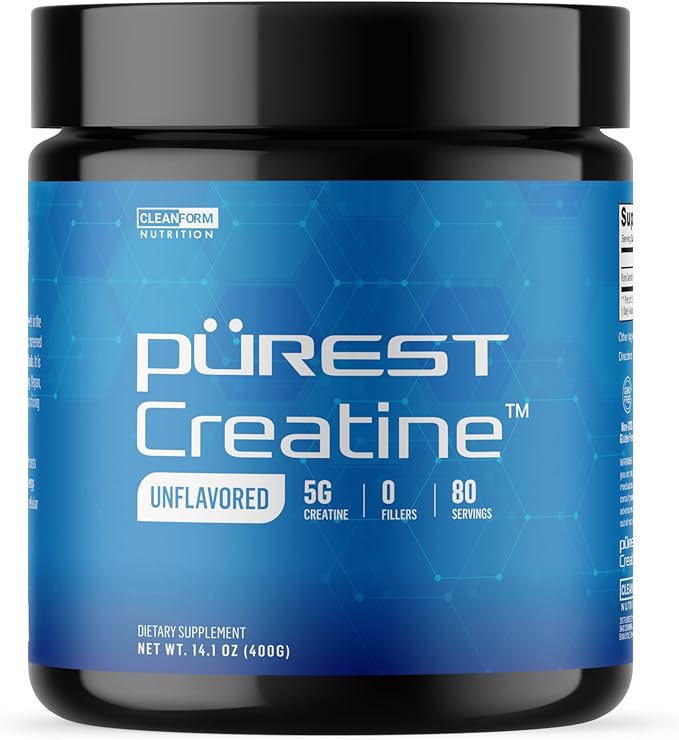 Cleanform Purest Creatine Monohydrate Powder - Ultra-Pure Micronized Supplement for Explosive Strength Lean Muscle Growth and Enhanced ATP Recovery - Unflavored (80 Servings)