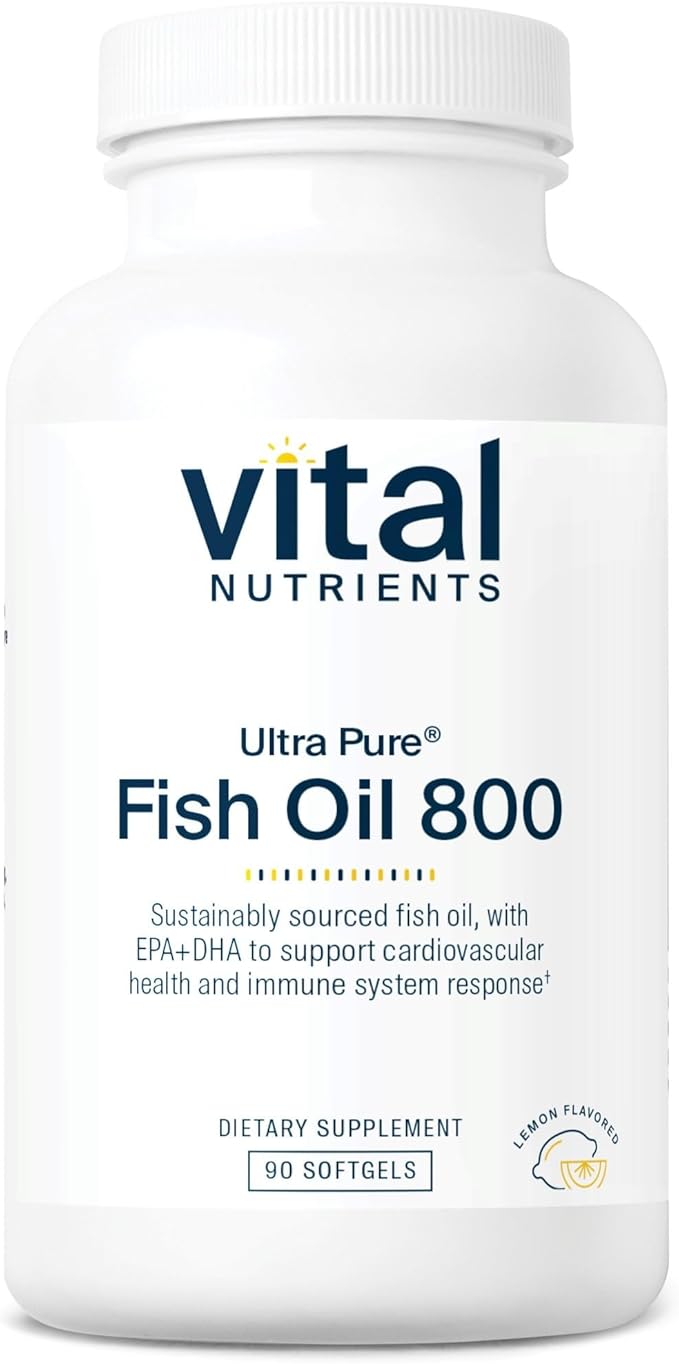 Vital Nutrients Ultra Pure® Fish Oil 800 - Supports Heart Brain &amp Immune Health* - Sustainably Sourced High EPA &amp DHA Omega-3 Fatty Acid - Lemon Flavor - Gluten Dairy Soy Free - 90 Softgel