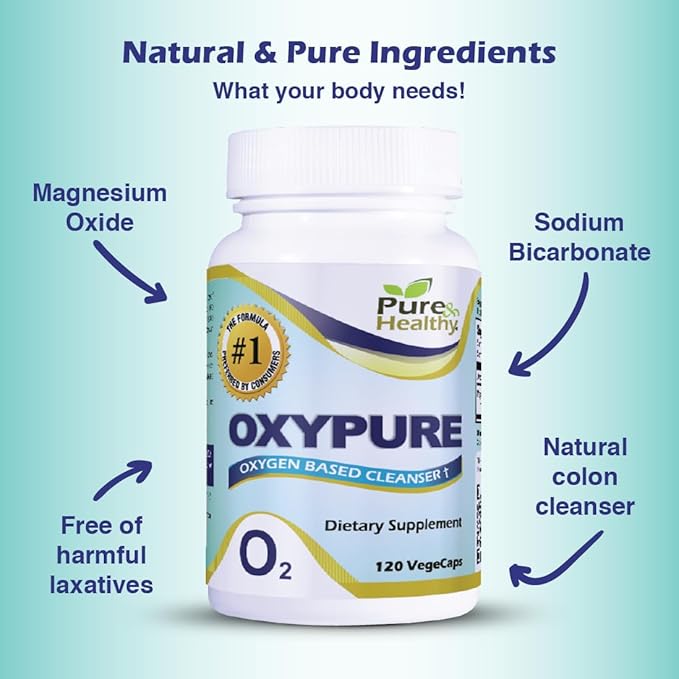 Pure &amp Healthy Oxypure Magnesium Oxide Colon Cleanser with Sodium Bicarbonate Veggie Capsules 120 Count