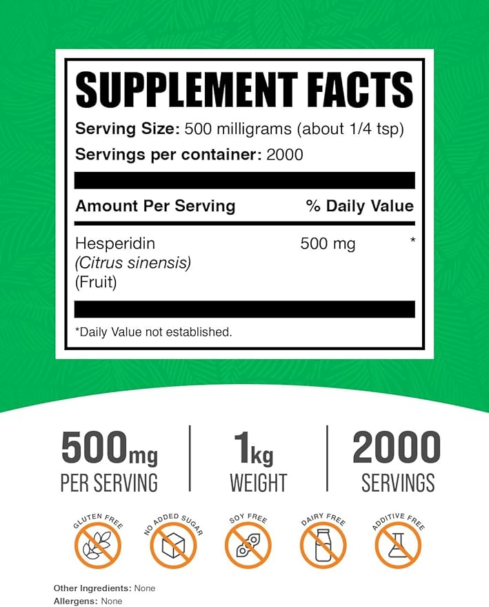 BulkSupplements.com Hesperidin Powder - Hesperidin Supplement Hesperidin 500mg - Herbal Supplement Vegan &amp Gluten Free 500mg per Serving 1kg (2.2 lbs) (Pack of 1)