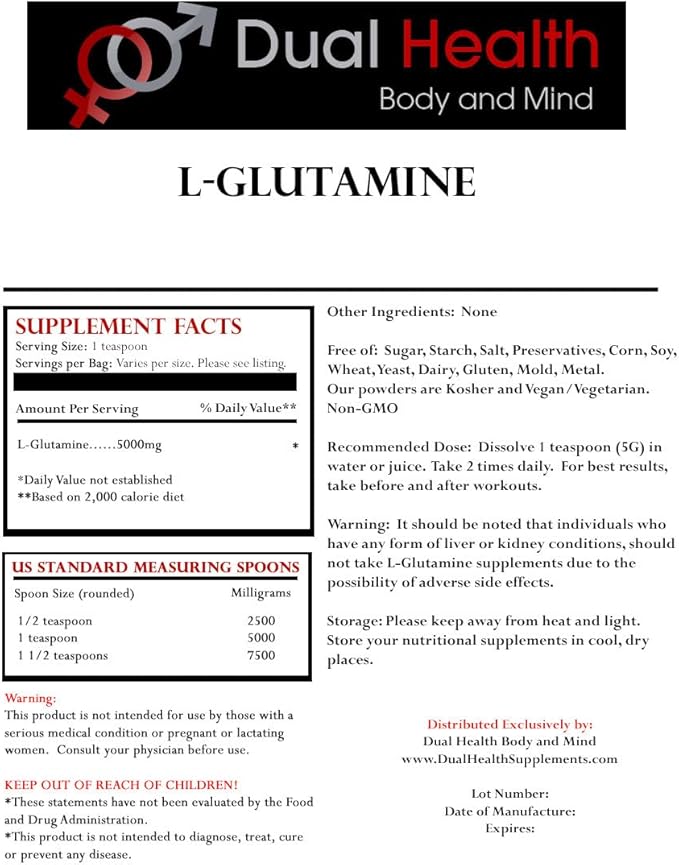 L-Glutamine (1000 Grams -2.2 lbs) Pure Powder 5000mg Free Form Bulk Supplements Made in USA Immune Digestion GI Support Leaky Gut Health Muscle Energy Stamina Endurance Strength