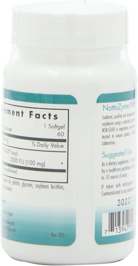 Allergy Research Group NutriCology NattoZyme 100 mg - Supplement to Support Healthy Circulation - Delivers 100 mg Nattokinase NSK-SD from Fermented Soybeans per Serving - 60 Servings - 60 Softgels