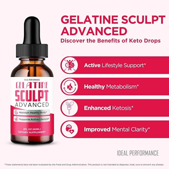 Gelatine Sculpt Drops Official Gelatine Sculpt Supplement Dropper All Natural Keto Liquid Droppers Advanced Formula Sustain Active Lifestyle &amp Fitness Goals GelatineSculpt Reviews (3 Pack)