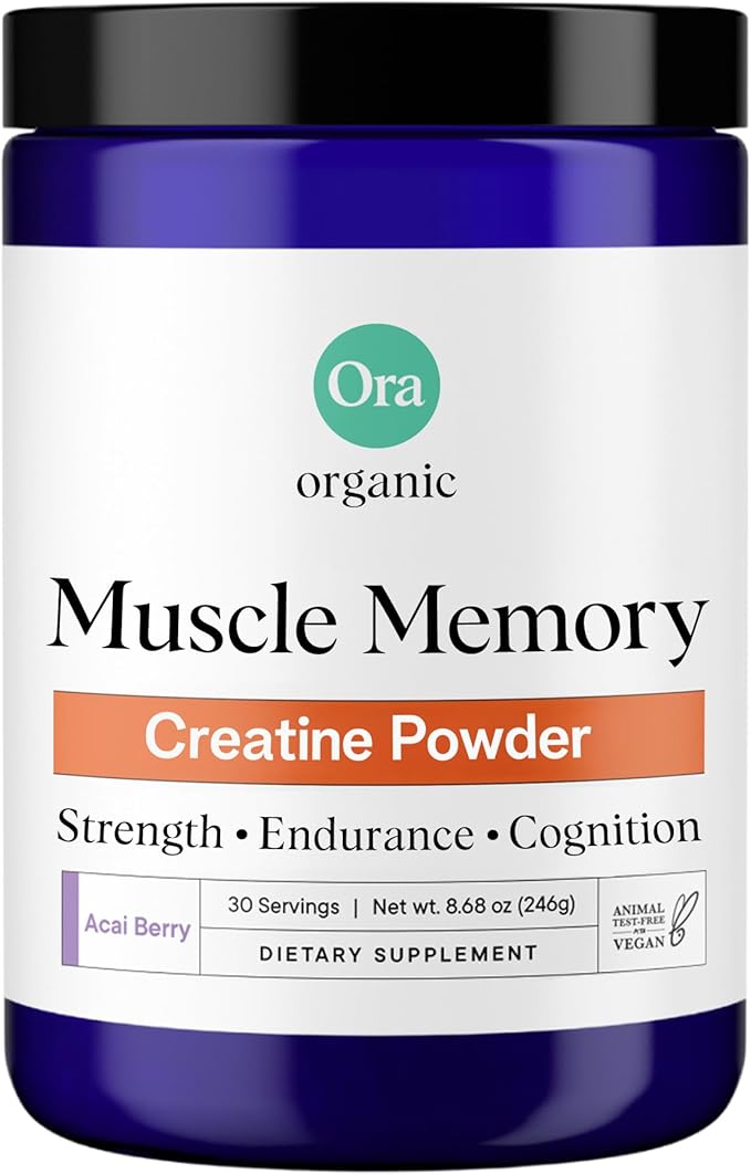 Ora Organic Creatine Monohydrate Powder - German-Sourced Creavitalis for Strength elevATP for Energy D-Ribose &amp Taurine for Recovery - Creatine for Women &amp Men - Acai Berry Flavor 30 Servin