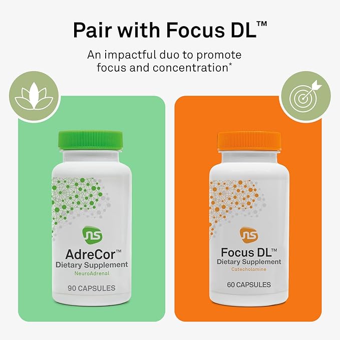 Neuroscience AdreCor - Adrenal Support Supplements with Rhodiola L-Tyrosine B Vitamins &amp Magnesium - Cortisol Detox for Women &amp Men for Stress Fatigue and Energy Support (90 ct)
