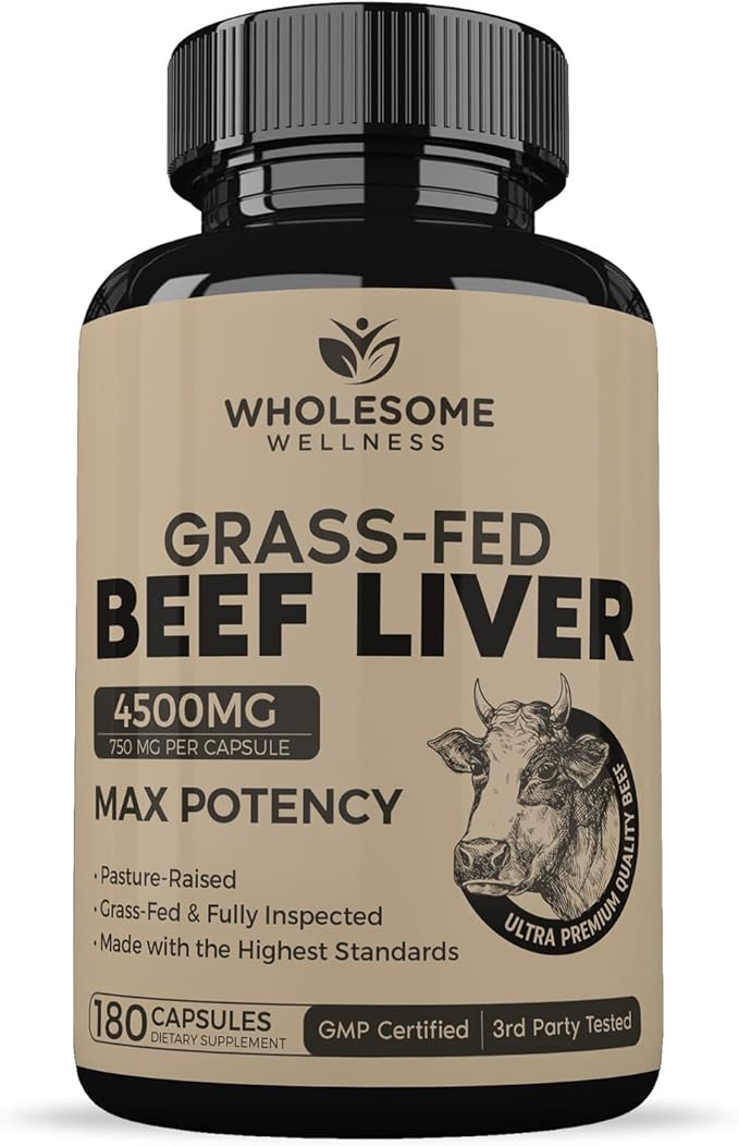 Grass Fed Desiccated Beef Liver Capsules (180 Pills 750mg Each) + Liposomal Vitamin C Capsules (200 Pills 1500mg Buffered) High Absorption VIT C Bundle