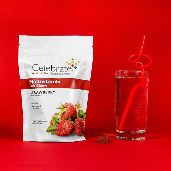 Celebrate Vitamins Bariatric Multivitamin Soft Chews - Essential Vitamins &amp Minerals Sugar &amp Gluten Free - Gastric Bypass &amp Sleeve Gastrectomy Supplement - Strawberry (60ct)
