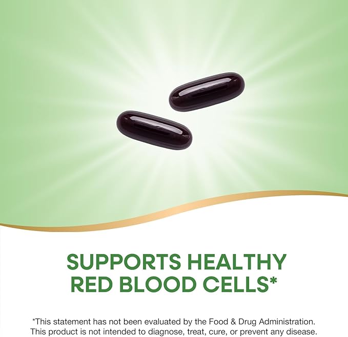 Nature's Way Energizing Iron - Red Blood Cell Support* - 8 mg Iron -200 mcg of Cyanocobalamin &amp Vitamin B12 per 2-Softgel Serving - Gluten Free - 90 Softgels