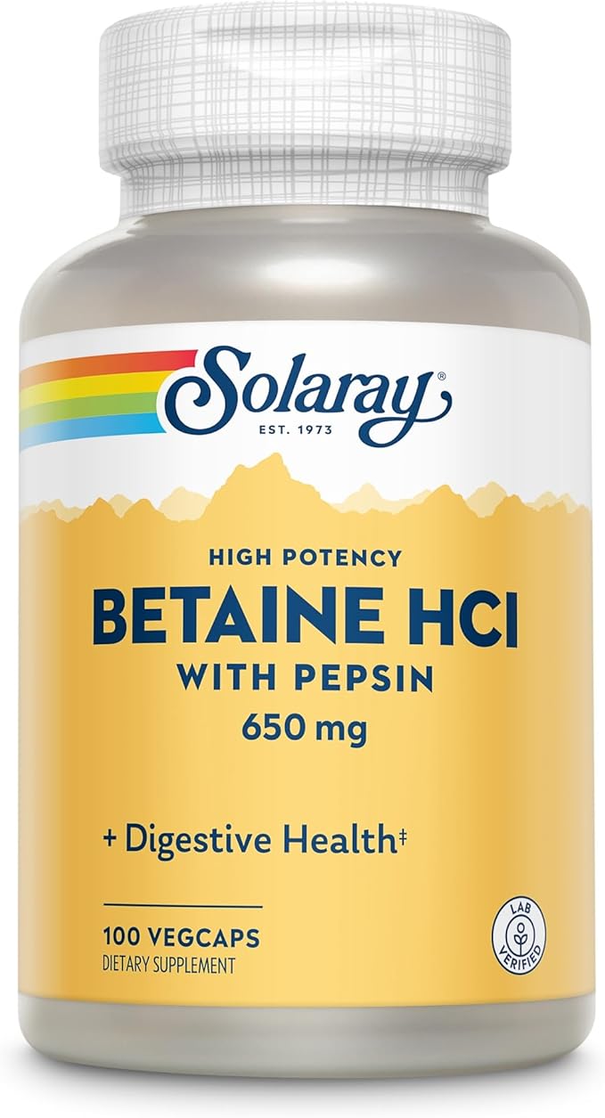 Solaray Hcl Pepsin High Potency 650 Mg 100 Veggie Capsules