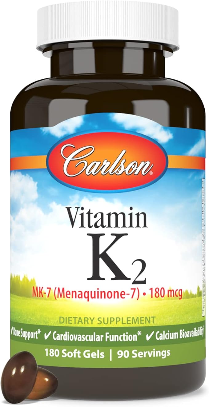 Carlson - Vitamin K2 MK-7 (Menaquinone) 180 mcg Bone Support Calcium Bioavailability K2 Vitamin Vitamin K-2 180 Softgels