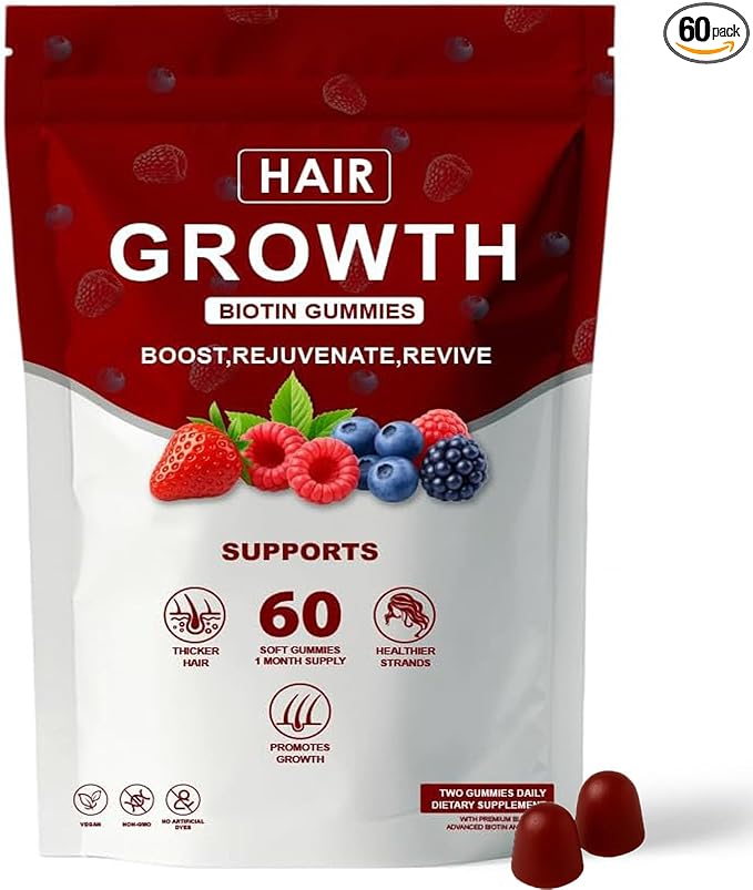 Lumin Hair Growth Gummies – with Biotin Vitamin C &amp E Rosemary Saw Palmetto – Supports Healthy Hair Growth &amp Strength Skin &amp Nail Care – Mixed Berry Flavor 60 Gummies (1)