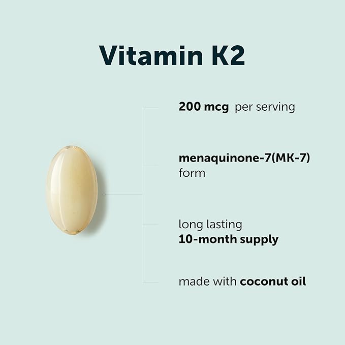 Micro Ingredients Vitamin K2 MK-7 200 mcg Per Serving 300 Coconut Oil Softgels | K2 Vitamin Supplement with Coconut Oil | Non-GMO