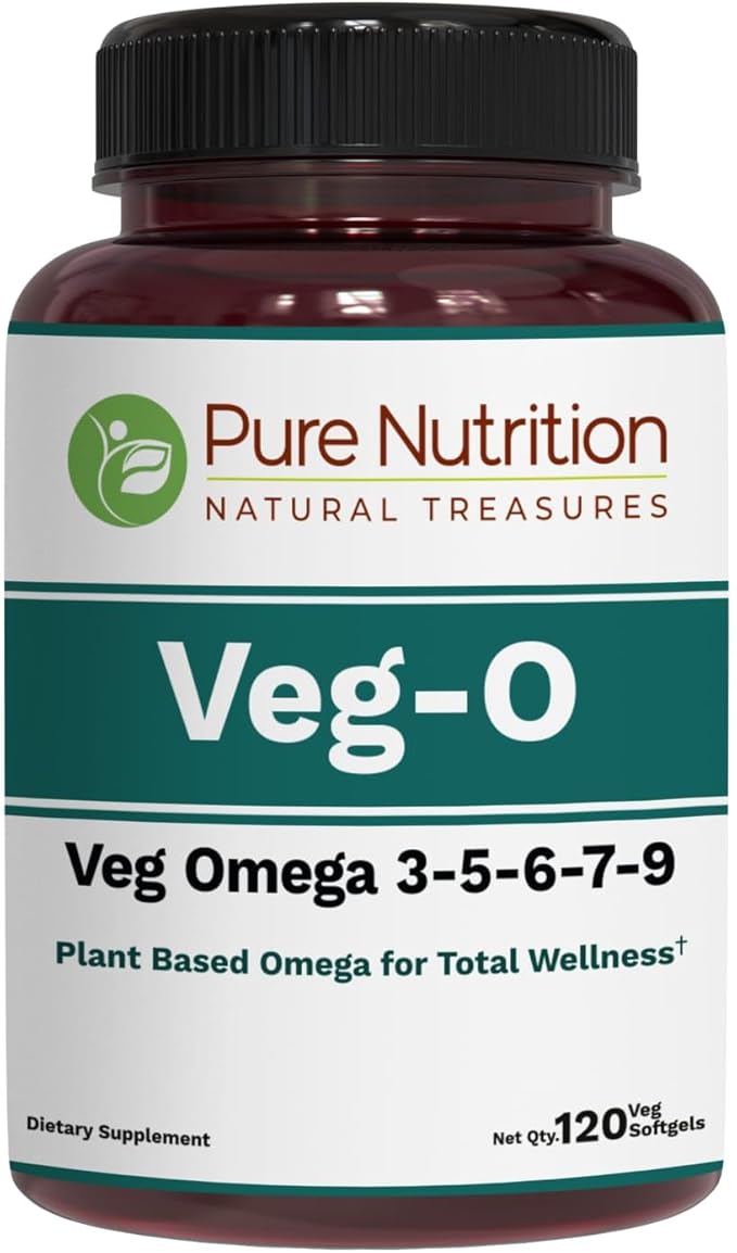 Pure Nutrition Vegan Omega 3-5-6-7-9 | 120 Softgels | 600mg per Serving of 2 Softgels | Multi Omega Supplement for Overall Health | Non GMO | Gluten Free