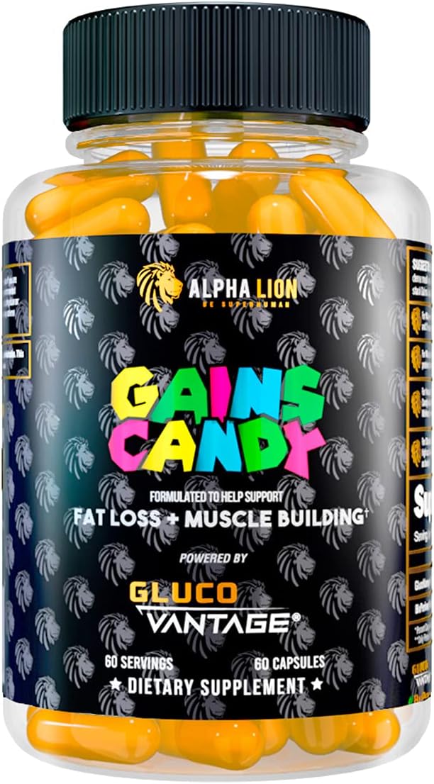 ALPHA LION Gains Candy Supplement Pills that Support Weight Loss Muscle Building Decrease Body Fat Upgrade Energy &amp Workout Performance 60 Capsules (DHB Berberine-GlucoVantage®)