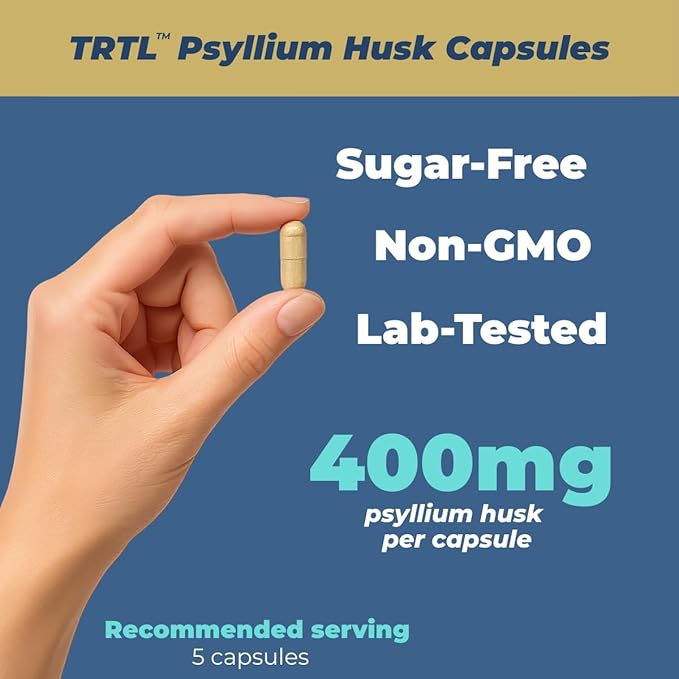 TRTL Psyllium Husk Capsules – 300ct | Fiber Supplement for Gut Health &amp Regularity | Non-GMO | 2g Psyllium Husk per Serving