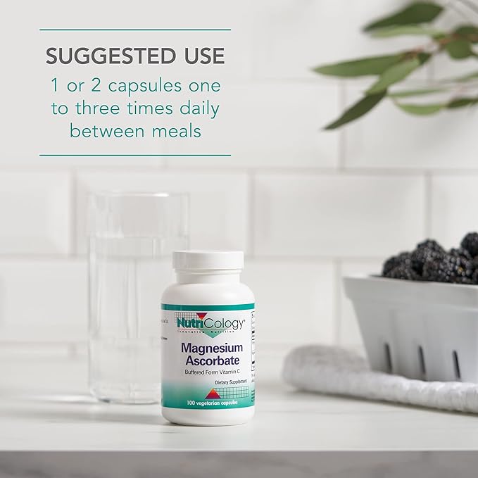 NutriCology Magnesium Ascorbate - Buffered Vitamin C Supplement - Delivers 1000 mg Stomach-Friendly &amp Non-Acidic Vitamin C - Vegetarian &amp Hypoallergenic - 50 Servings - 100 Capsules