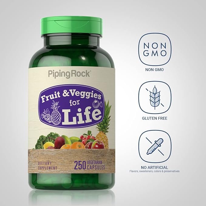 Piping Rock Fruits and Veggies Supplement | 250 Capsules | Superfood Fruit and Vegetables Vitamins | Vegetarian Non-GMO Gluten Free