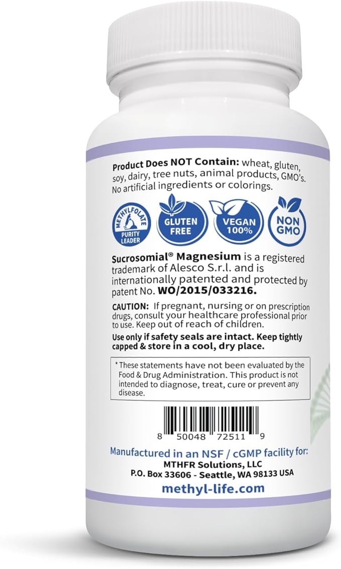 Methyl-Life® Superior Sucrosomial® Magnesium – High Absorption &amp Gentle on Stomach – Non-GMO Gluten-Free Vegan | 90 Capsules (3-Month Supply)