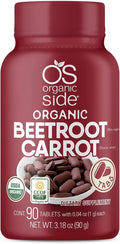 OS Organic Side | Beetroot &amp Carrot Tablets | 100% Pure Organic | 90 Count | 1120 mg | USDA Certified | Non-GMO Plant-Based for Heart Health &amp Energy Boost