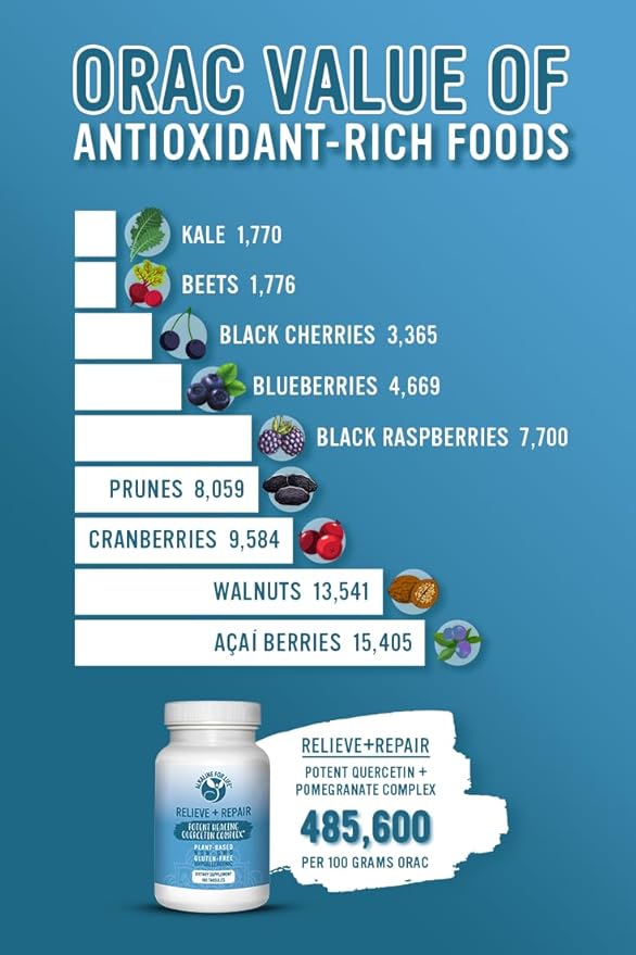 Alkaline for Life Relieve + Repair Quercetin 1000mg Tablets Pure Quercetin Dihydrate with Pomegranate Juice Powder + OPC Water Soluble Antioxidant Supplement Plant Based Non GMO 90 Tablets