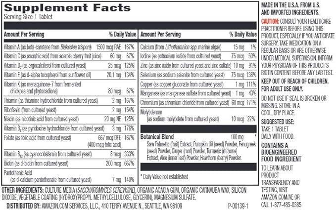 Amazon Elements Men's 40+ One Daily Multivitamin Vegan 2 Month Supply (Packaging May Vary) 65 Tablets (Pack of 2)