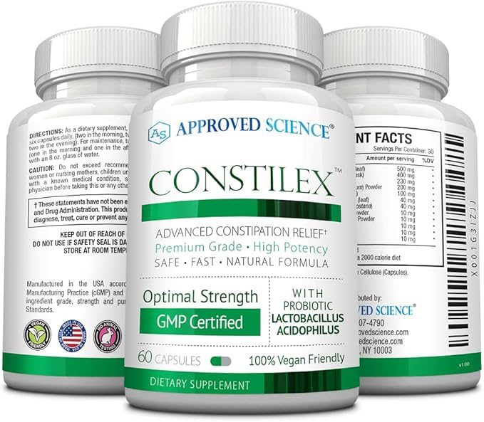 Approved Science Constilex - Rapid Constipation Relief &amp Support from Future Episodes - Promotes Healthy Levels of Bacteria and Strengthens Intestinal Flora - 3 Bottles