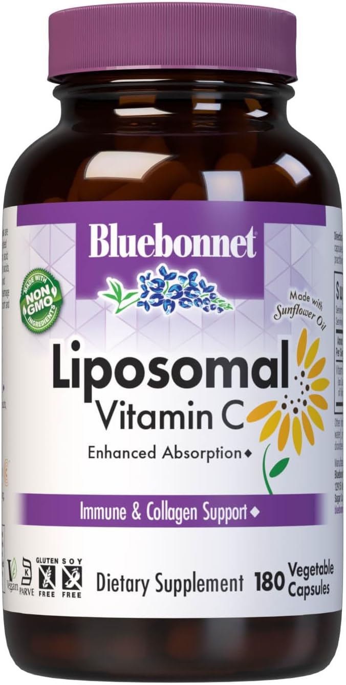 BlueBonnet Nutrition Liposomal Vitamin C 1000 mg Made with Sunflower Oil Immune &amp Joint Comfort* Vegan Kosher Non-GMO Gluten-Free Soy-Free Milk-Free 180 Vegetable Capsules 90 Servings