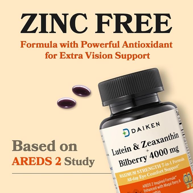 DAIKEN Lutein and Zeaxanthin Supplements AREDS 2 Inspired Formula with Astaxanthin Maqui Berry Bilberry Flaxseed Oil &amp Vitamin E 30 Softgels