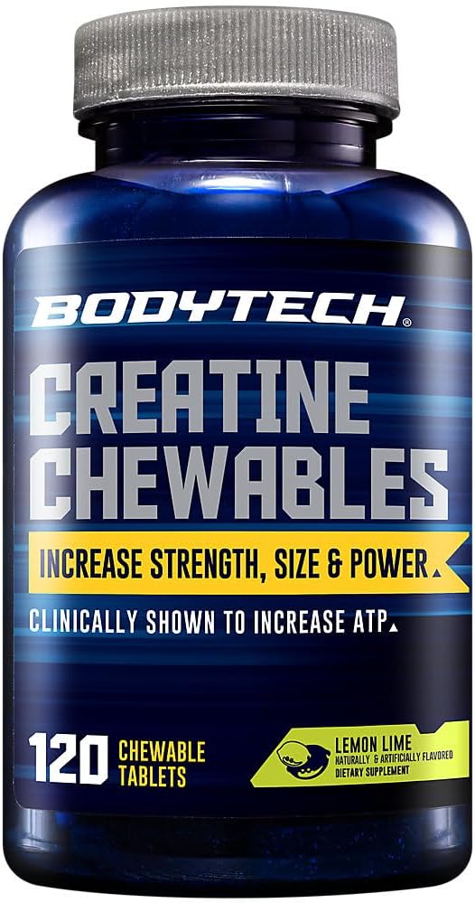 BodyTech Creatine Chewables a Helps Increase Muscle Strength Size and Power a Lemon Lime (120 Chewable Tablets)
