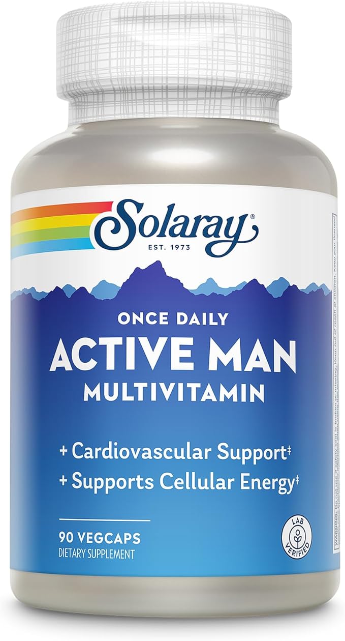 SOLARAY Once Daily Active Man Multivitamin - Cellular Energy and Immune Support Supplement w/Vitamin D Vitamin C B12 B6 Zinc Lutein Digestive Enzymes Whole Foods 60-Day Guarantee 90 Servings
