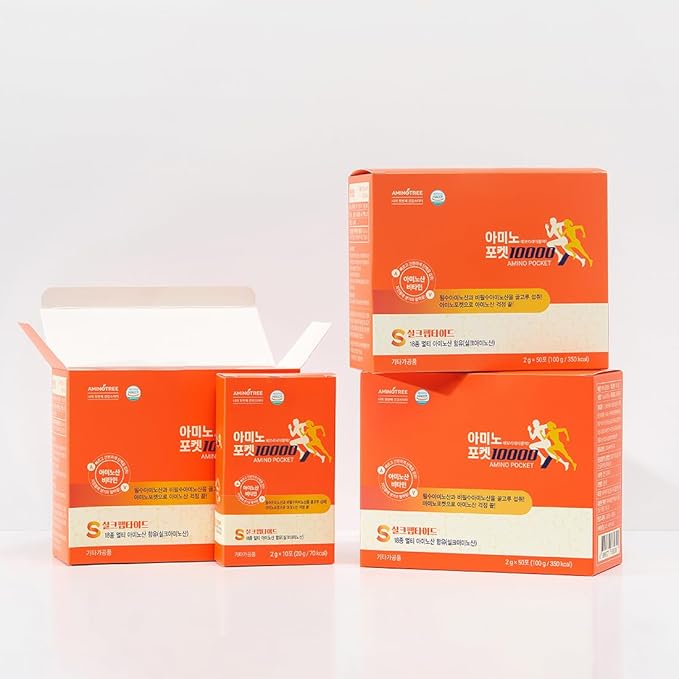 Aminotree Amino Pocket 10000 – Quick Recovery Amino Acid Drink Mix Energy Support Supplement with 18 Essential Amino Acids Zero Sugar &amp Fat Convenient Stick Pack Formula 50 Pouches