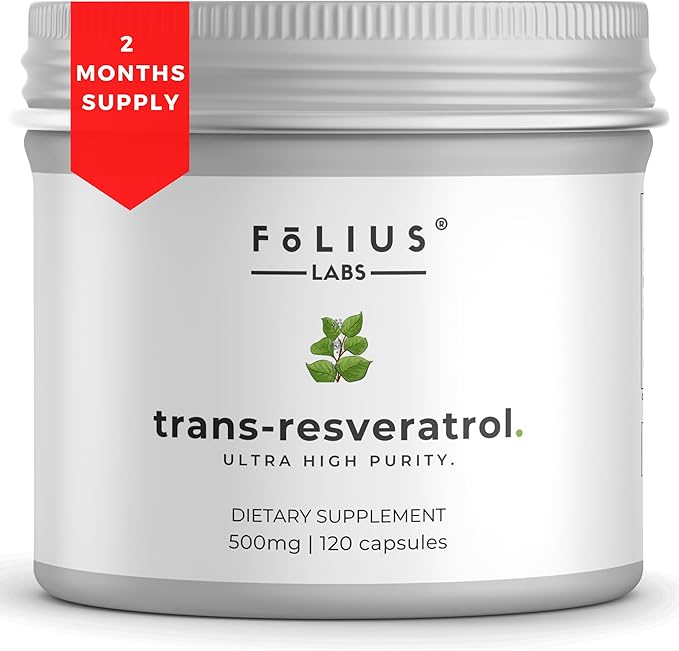 FOLIUS LABS Ultra High Purity Resveratrol Capsules - 99% Trans-Resveratrol - Japanese Knotweed Extract - Support Immunity Support Healthy Aging - 120 Caps Reservatrol Supplement