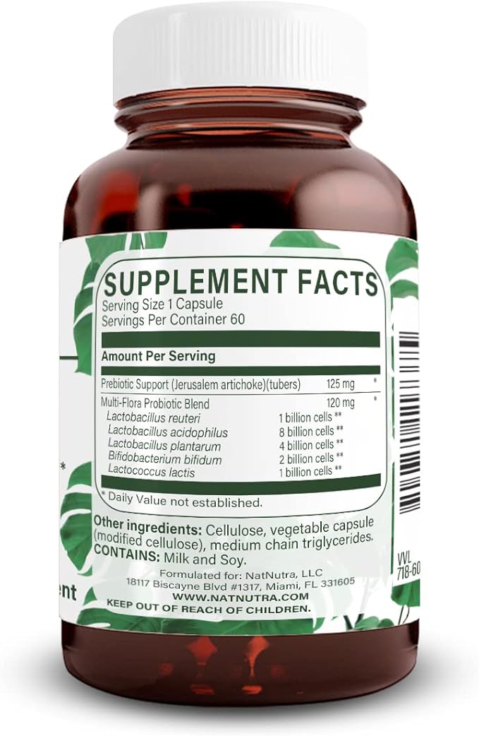 Natural Nutra Ultimate Flora Probiotic for Women and Men Helps Improves Digestion Contributes to Overall Health Promotes Immune System Multi-Strain with Lactobacillus Acidophilus 60 Capsules