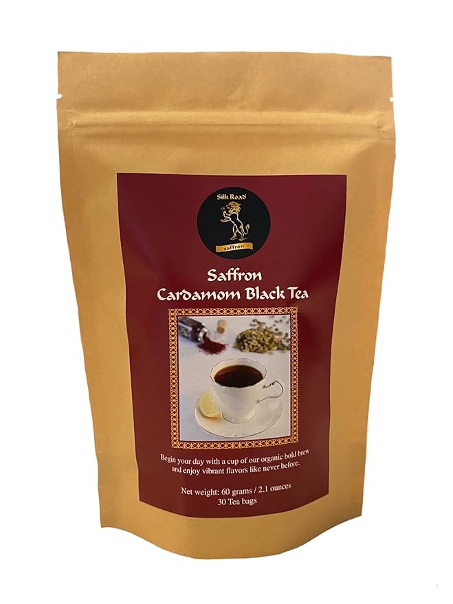 Organic Saffron Organic Ginger Herbal Tea - for better health and wellness (Pack of 2 Saffron Cardamom Black Tea)