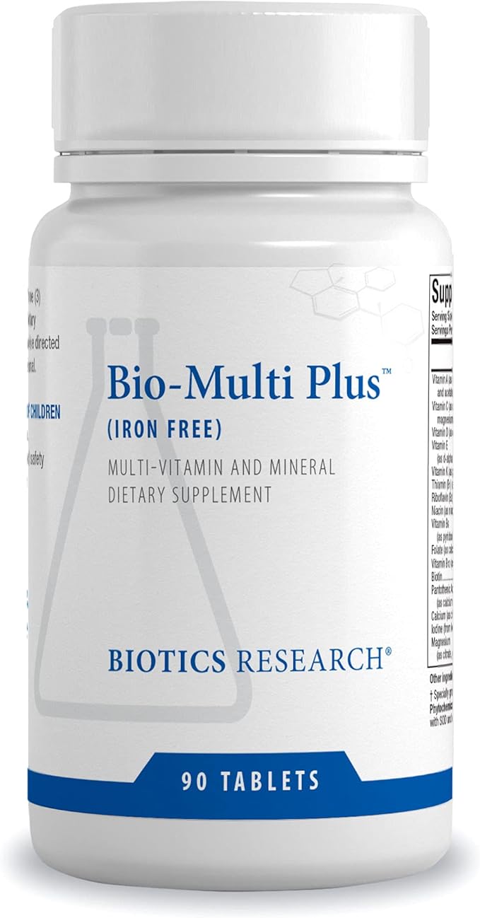 Biotics Research Bio Multi Plus Iron Free Multivitamin Chelated Minerals Iron Free Emulsified Fat Soluble Vitamins High antioxidants SOD Catalase 90 Tablets