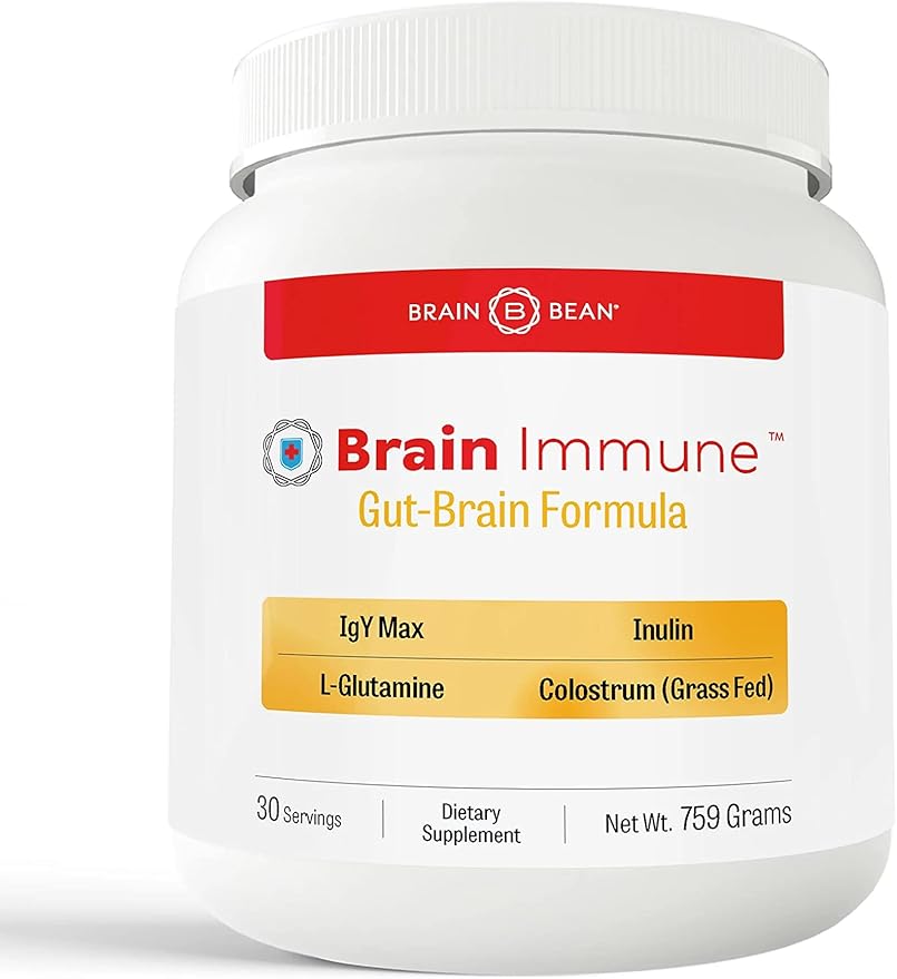 Brain Bean Brain-Immune | Advanced Formula to Support Leaky Gut Leaky Brain Immune System | with 10g Colostrum with Lactoferrin 5g L-Glutamine 4g IgY Max and 1g Inulin | 30 Servings