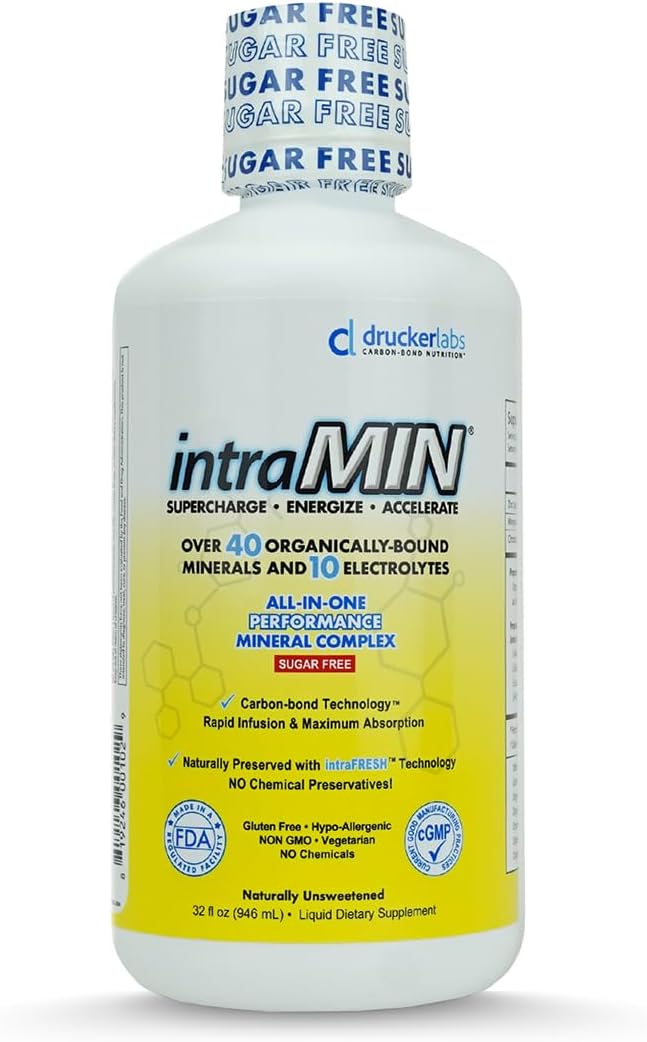 Drucker Labs - intraMIN Organic Liquid Minerals Supplement for Men Women Kids Immune and Muscle Support Non GMO Gluten Free Vegan Electrolytes Sugar Free (32 oz.Unflavored)
