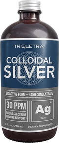 Bioactive Colloidal Silver - 8 oz Glass Bottle Vegan Safe Doses with Highest Effectiveness - Nano Ions 30 PPM - Immune Support (48 Servings)