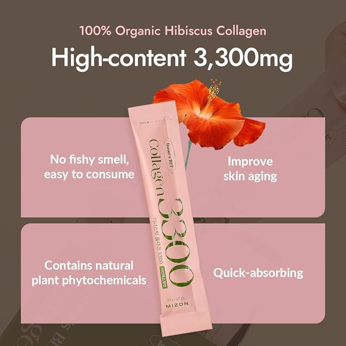 MIZON INNERSBIT Collagen Jelly 3300(14 Sticks) Vegan Korean Collagen Jelly Snack with Vitamin C Hyaluronic Acid Biotin &amp Glutathione Edible Collagen Supplement for Skin Halal Certified