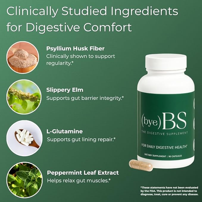Bloating Relief Capsules – No Mixing Fiber for Daily Digestive Support – Psyllium Fiber Peppermint Slippery Elm &amp L-Glutamine – Daily Gut Health Supplement for Regularity &amp Comfort
