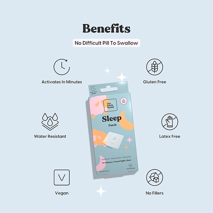 The Patch Brand Sleep Patches | Support Restful Sleep with Melatonin Valerian Root &amp B6 | All Natural Vitamins &amp Mineral Patch Plant Based and Cruelty Free Water Resistant Patches That Last A