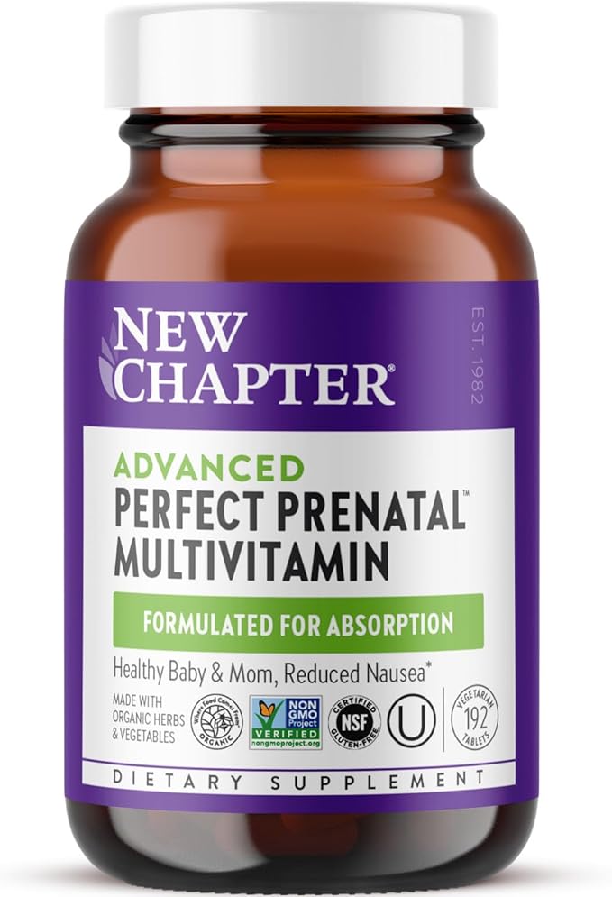 New Chapter Advanced Perfect Prenatal Vitamins 192ct Made with Organic Non-GMO Ingredients for Healthy Baby &amp Mom - Folate (Methylfolate) Whole-Food Fermented Iron Vitamin D3 + Ginger